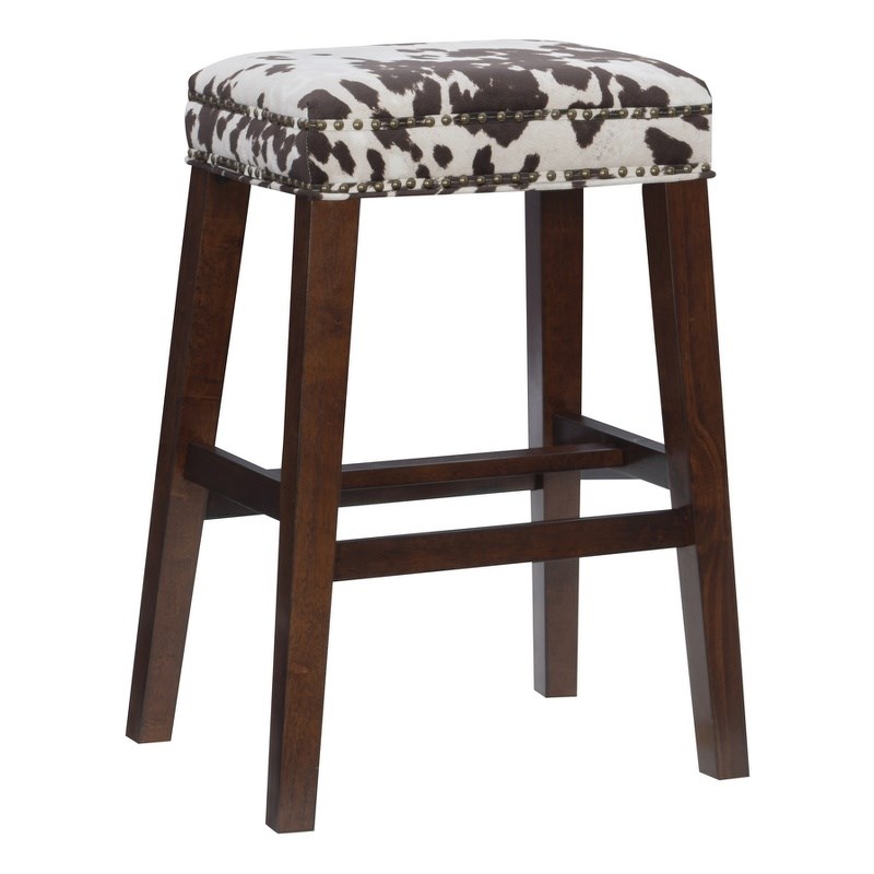 Linon Walt 30.5" Wood Cow Print Bar Stool in Brown Homesquare