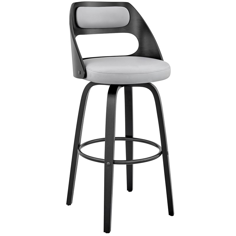Julius 30" Gray Faux Leather and Black Wood Bar Stool Homesquare