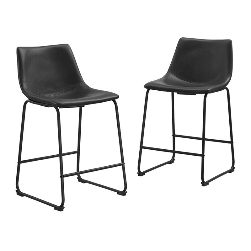 26" Faux Leather Counter Stool in Black (Set of 2) | Homesquare