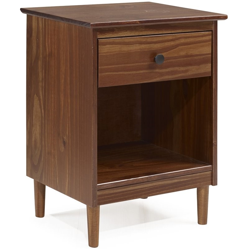 1 Drawer Solid Wood Nightstand In Walnut 