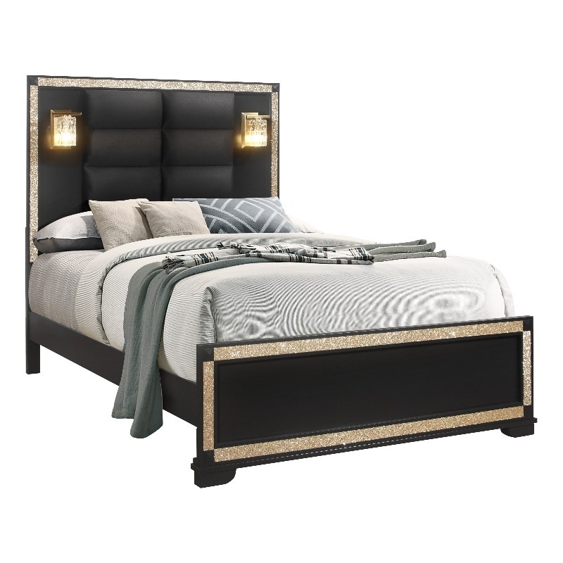 Global Furniture USA Blake 85.5"W Wood Queen Bed in Black/Gold Finish