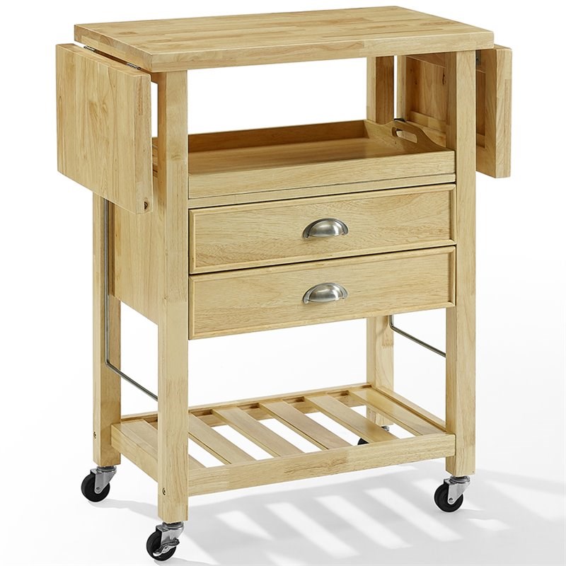 Crosley Bristol Wood Top Drop Leaf Kitchen Cart in Natural Homesquare