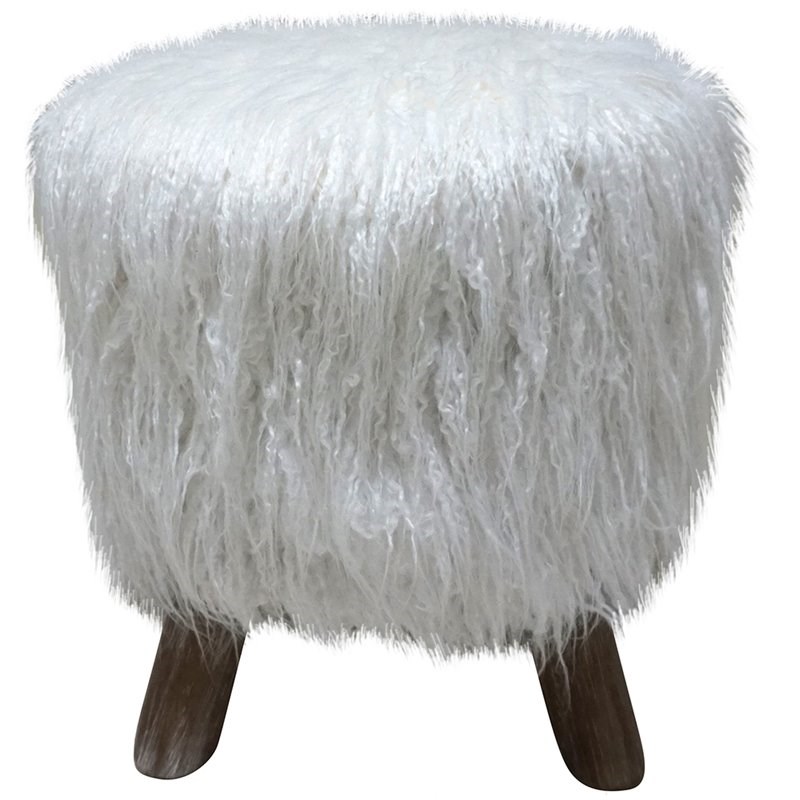Jeco Faux Fur Foot Stool in White Homesquare