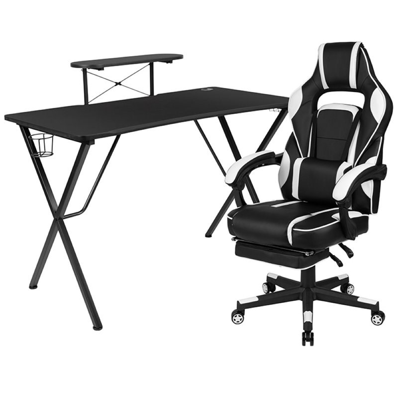 Flash Furniture Gaming Desk and Racing Reclining Chair Set in Black and