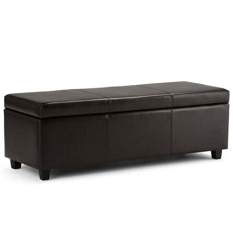 Simpli Home Avalon Faux Leather Storage Bench in Tanners Brown Homesquare