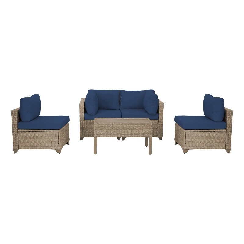 TK Classics Maui 5Piece Wicker / Rattan Outdoor Set w/ Loveseat in