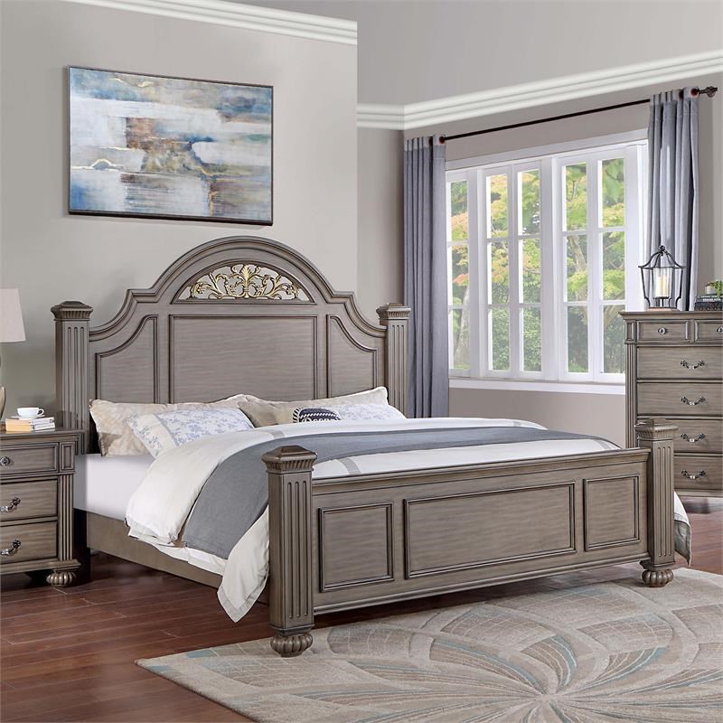 Furniture of America Damos Traditional Solid Wood Panel King Bed in