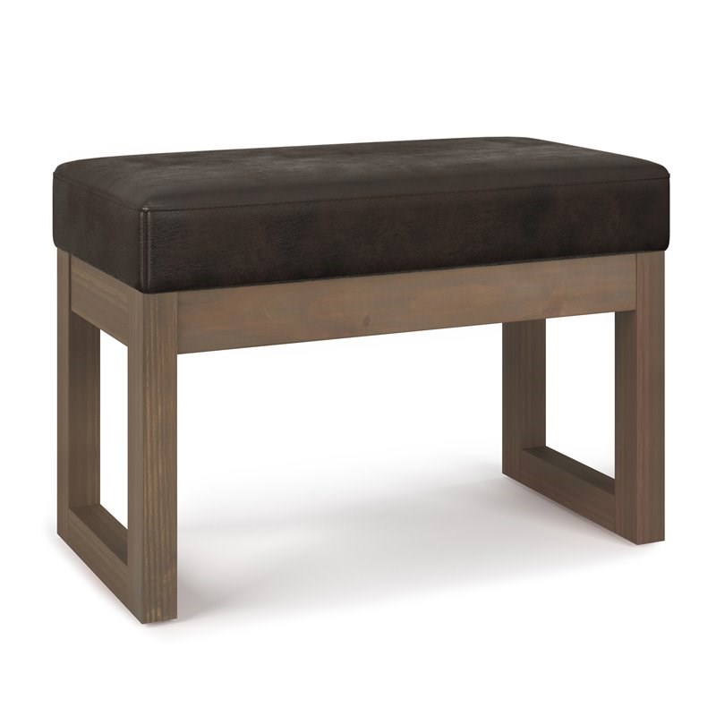 Pemberly Row Modern 26" Faux Leather Entryway Bench in Dark Brown