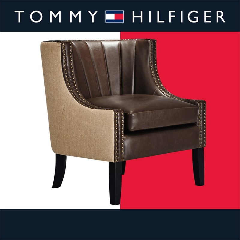 Tommy Hilfiger Dorset Traditional Faux Leather Club Accent Chair Brown
