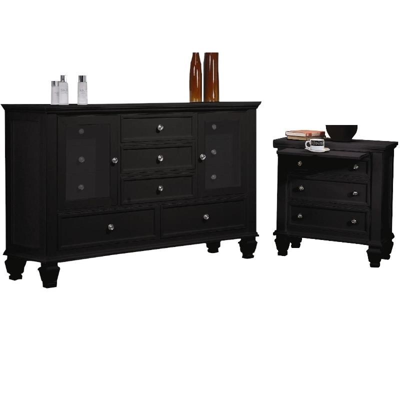 Home Square 2 Piece Bedroom Set with Dresser and Nightstand in Black
