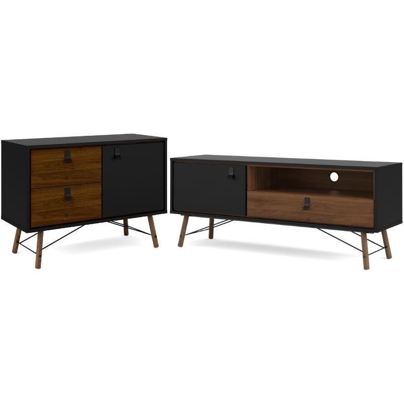 Home Square 2 Piece Set with TV Stand and Sideboard in Black Matte