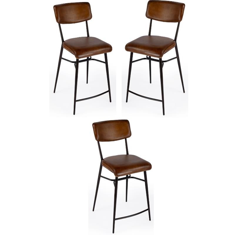 Home Square 26" H Modern Square Leather Counter Stool Set of 3