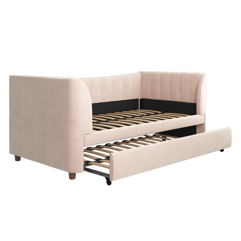 Little Seeds Valentina Upholstered Twin Daybed with Trundle in Pink