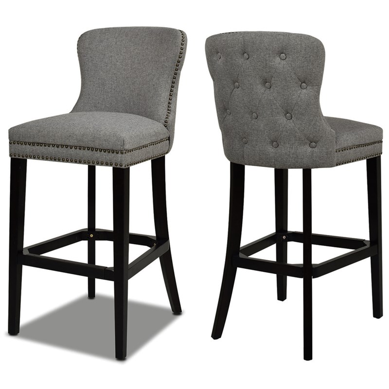 Maklaine Modern 32" Upholstered Armless Bar Stool in Dark Grey Linen