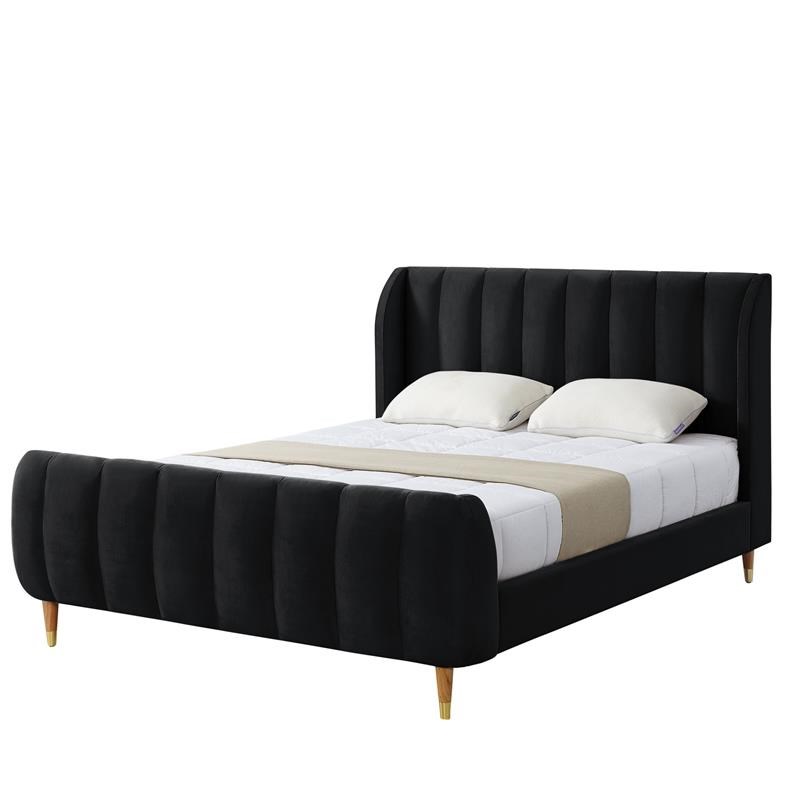 Aubreigh Bed Black Velvet King Upholstered Channel Tufted Homesquare
