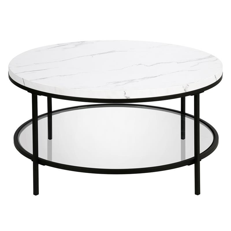 Henn&Hart Black Bronze and Faux Marble Round Coffee Table Homesquare