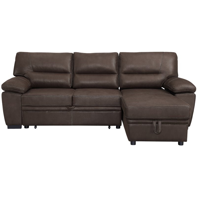 Ashton Saddle Brown Microfiber Reversible Sleeper Sectional Sofa