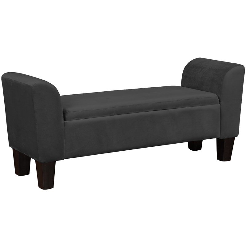 Mila Black Velvet Fabric Ottoman Bench with Storage and Black Legs Homesquare