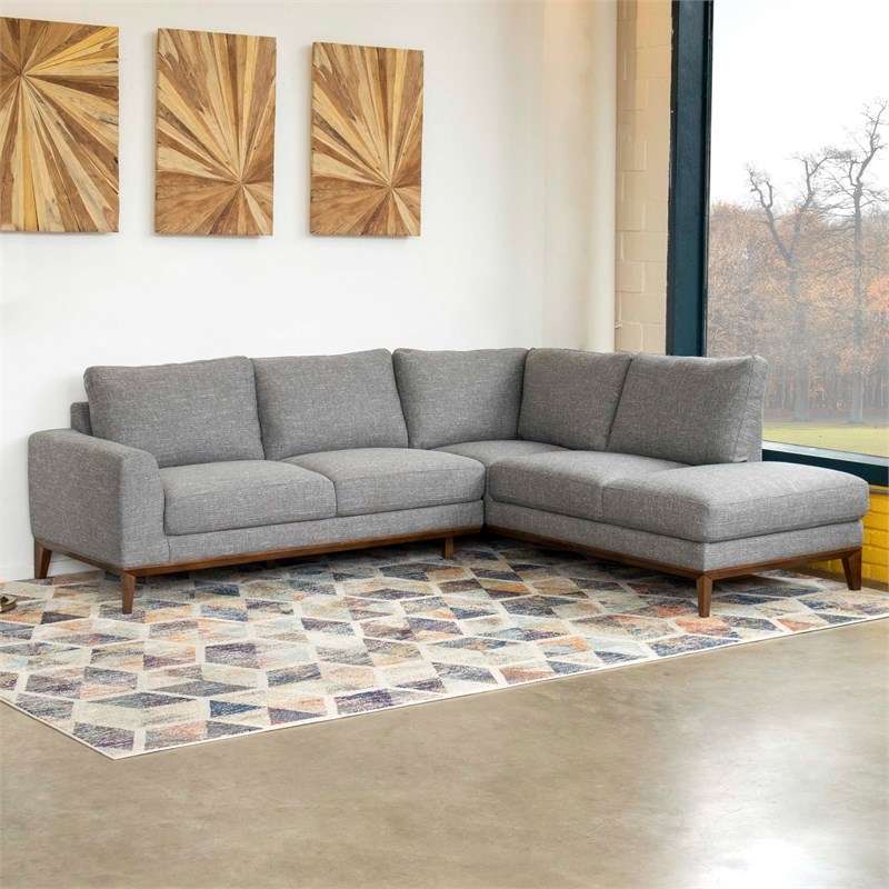 mid century modern milton gray fabric sectional right facing ash9761