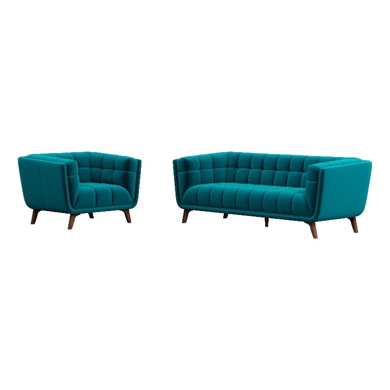 Kelvin MidCentury Pillow Back Velvet Sofa and Lounge Chair Set in