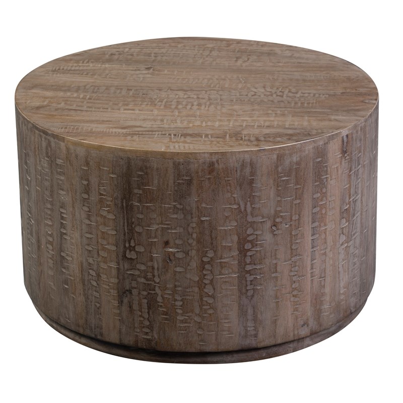 Drum Mango Wood Round Coffee Table Gray Wash Homesquare