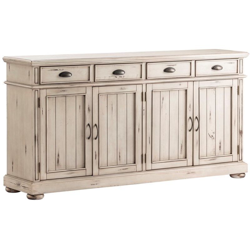 Hawthorne Estate 4 Drawer / 4 Door Wood Sideboard Distressed White