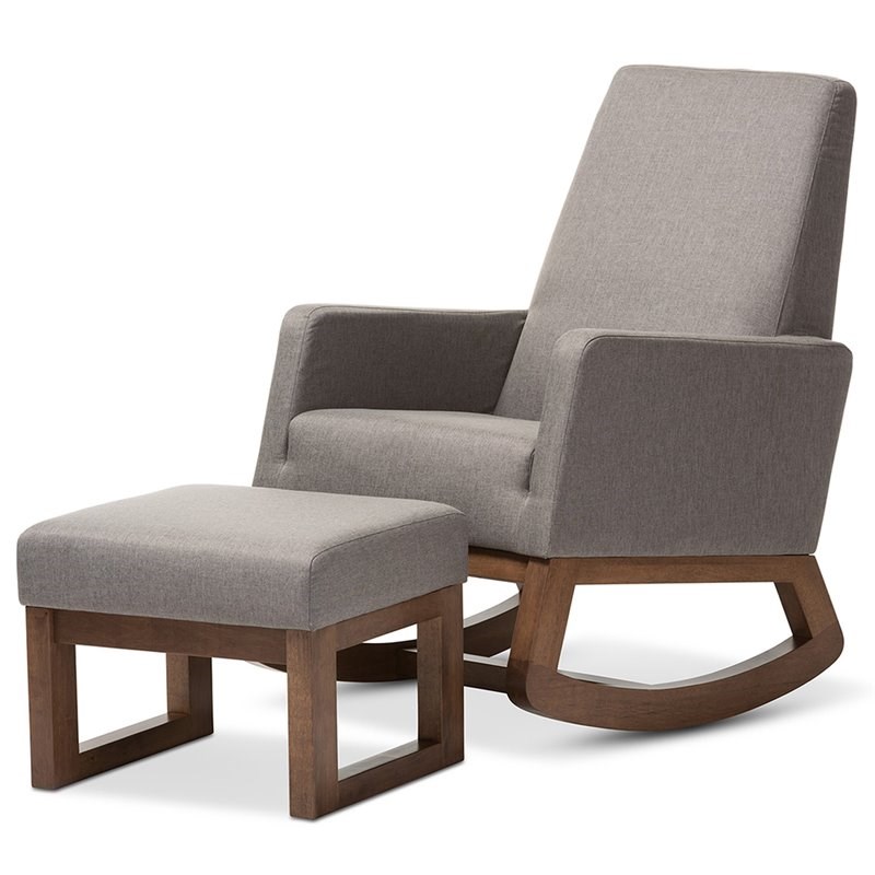 Allora Upholstered Rocker and Ottoman in Gray Homesquare