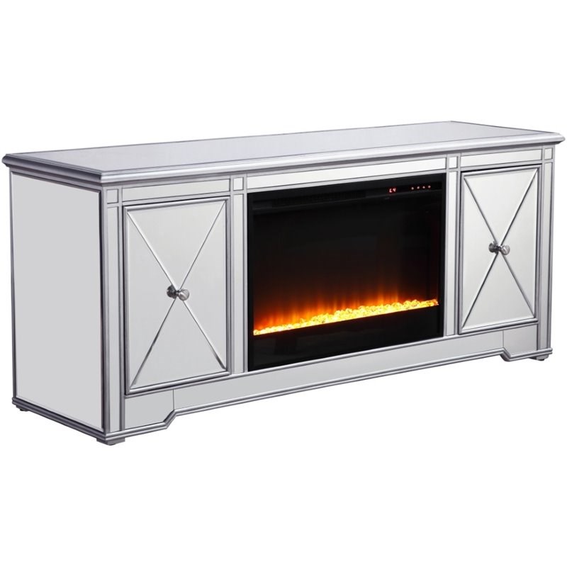 Elegant Decor Modern 60" Mirrored Crystal Fireplace TV Stand in Antique