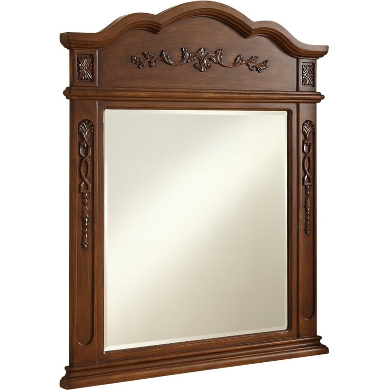 Elegant Decor Danville 38" x 32" Wood Frame Bathroom Mirror in Brown