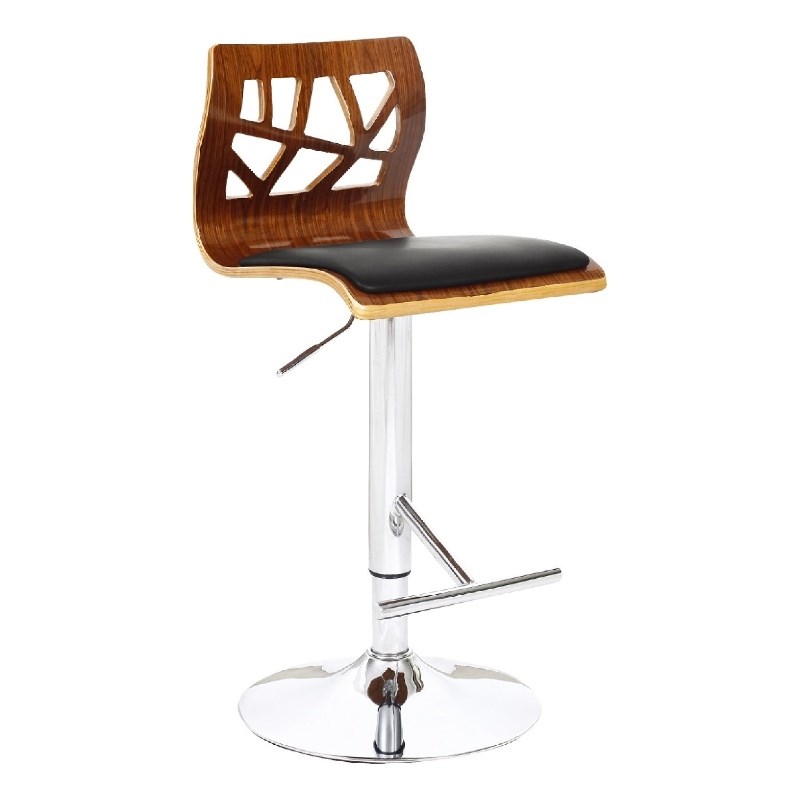 Walnut Wood Bar Stool with Black Polyurethane Cushion Homesquare