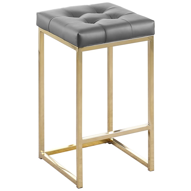 Jersey Gray Faux Leather Counter Height Stool in Gold (Set of 2) Homesquare