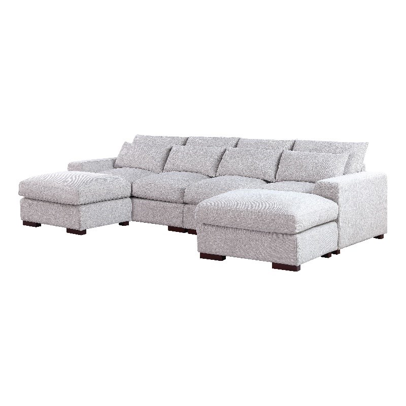 Reversible Modular Sectional Fabric Sofa & Chaise With Two Ottoman