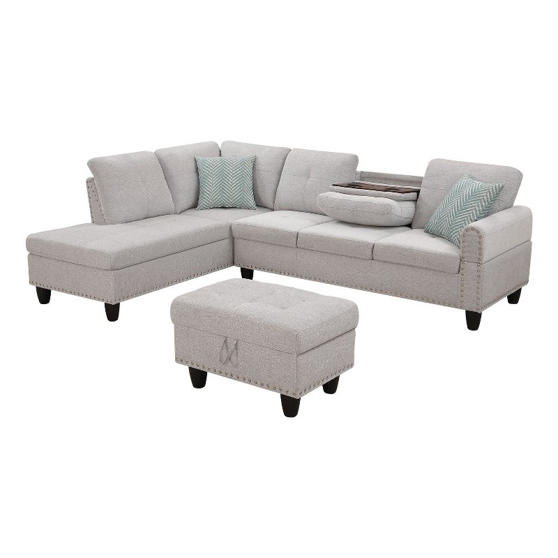 Devion Furniture Polyester Fabric Sectional Sofa with OttomanLight