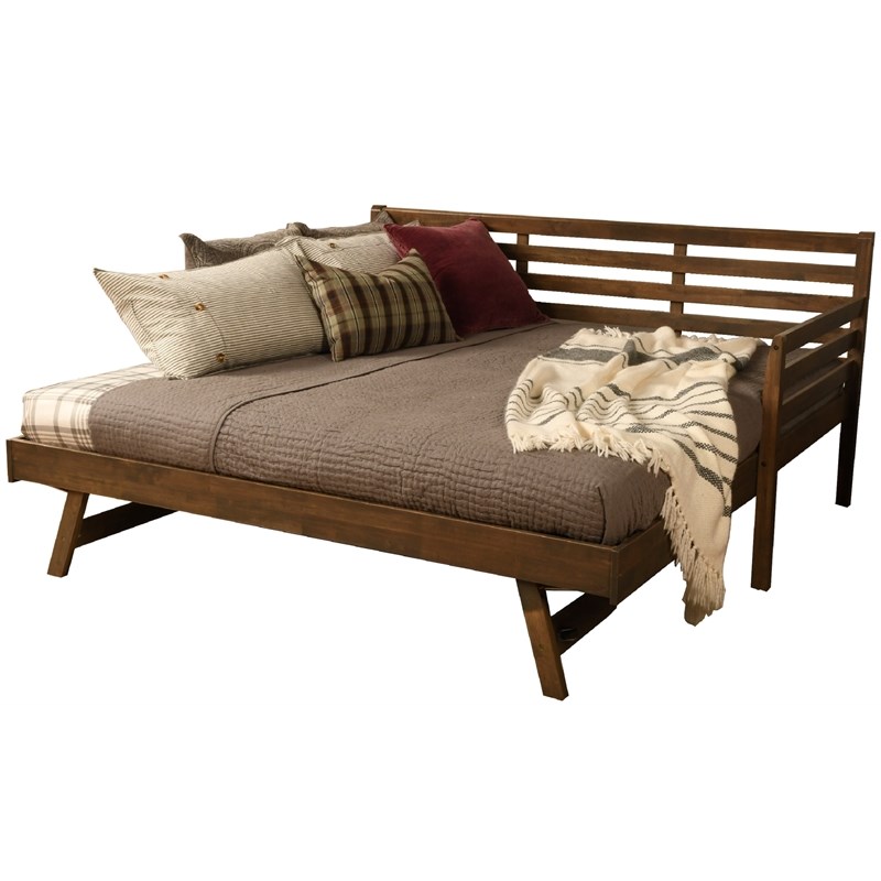 Kodiak Furniture Boho Wood Daybed with Pop Up Trundle in Walnut Brown