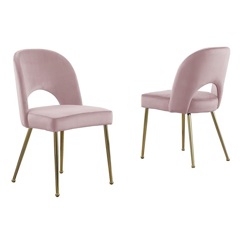 Contemporary Pink Velvet Side Chairs with Gold Chrome Base (Set of 2