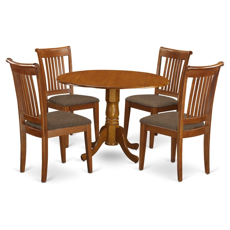 East West Furniture Dublin 5piece Table and Dining Chair Set in Saddle