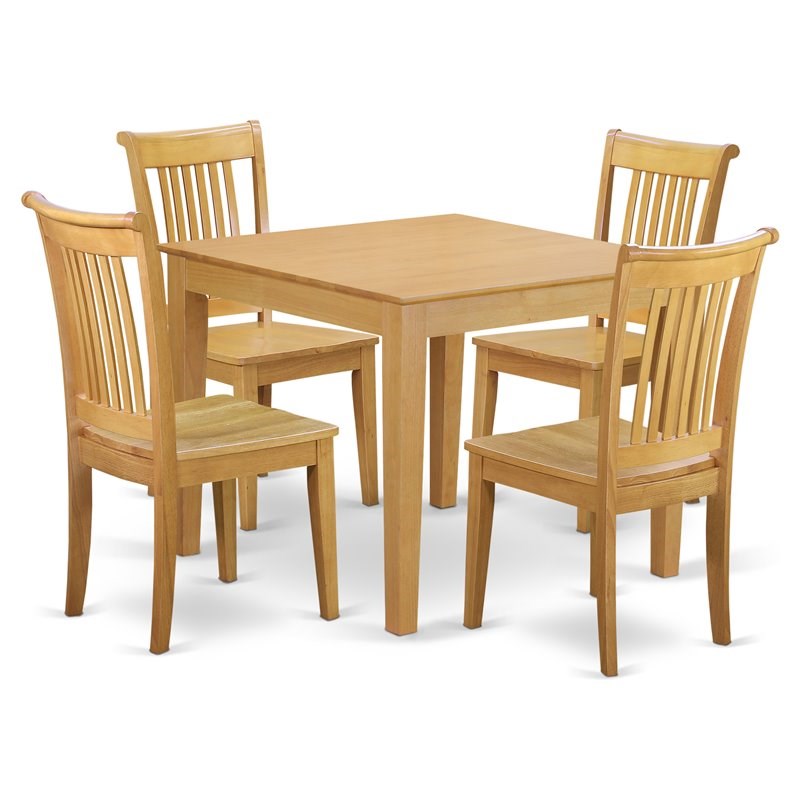 East West Furniture Oxford 5piece Wood Table and Dining Chairs in Oak