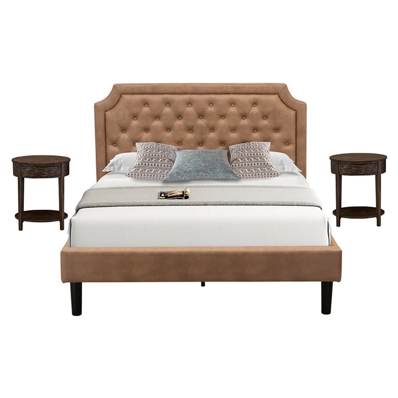 East West Furniture Granbury 3Piece Wood Queen Bedroom Set in Jacobean