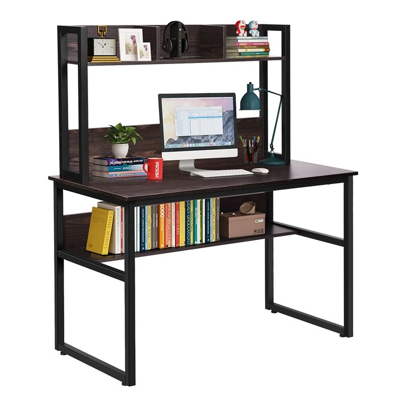 Costway Contemporary MDF and Iron Computer Desk with Hutch Bookshelf in