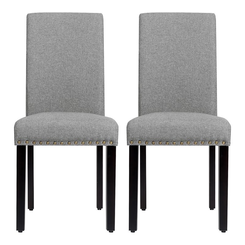 Costway Upholstered Fabric Dining Chairs with Nailhead Trim in White