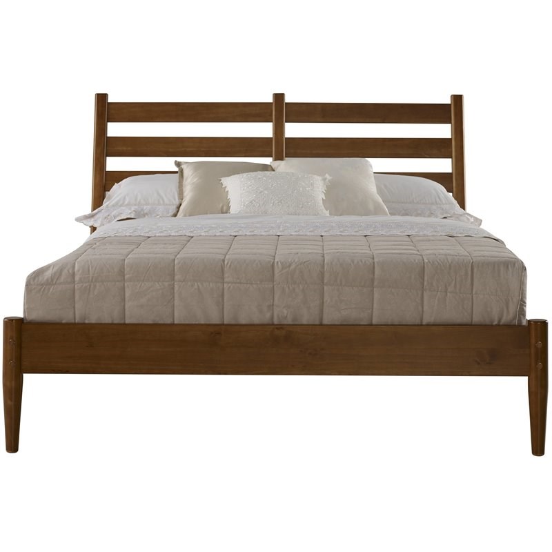 Camaflexi MidCentury Solid Wood Slat Queen Bed in Castanho Brown