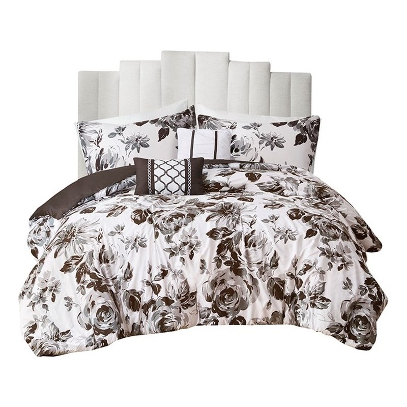 Intelligent Design Dorsey Floral Print Comforter Set in Black and White