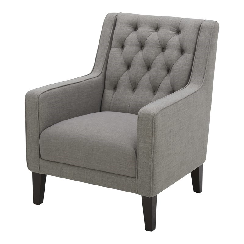 Kuka Home 19"H ButtonTufted Farmhouse Fabric Accent Chair in Gray