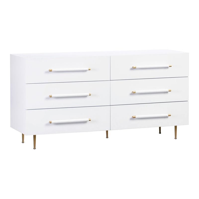 TOV Furniture Trident 32"H 6Drawer Modern Wood/Iron Dresser in White