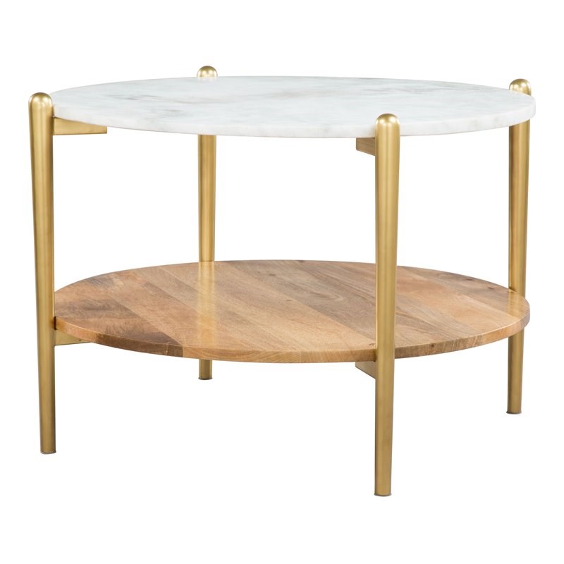 Eden Home Modern Steel Mango Wood and Marble Coffee Table in White