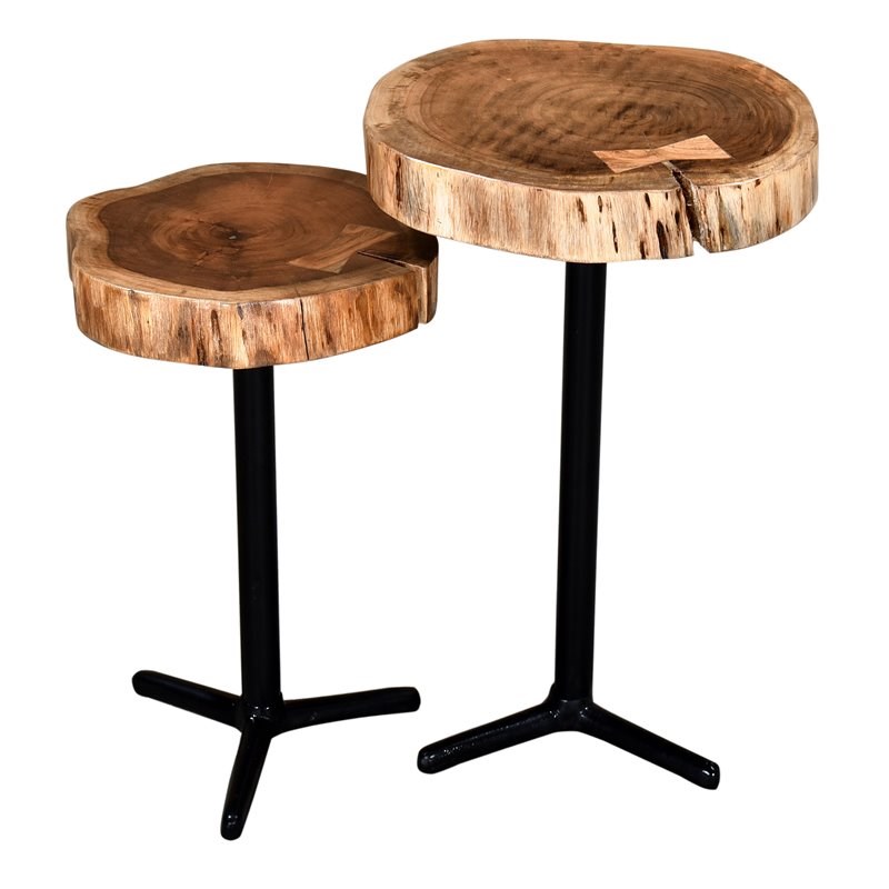 Keya 2Piece Modern Solid Wood/Metal Accent Table Set in Natural