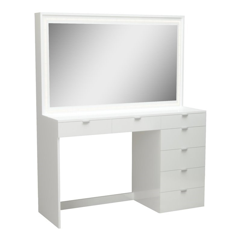 Boahaus Selene 7Drawer Modern Wood Dressing Table with LED Lights in