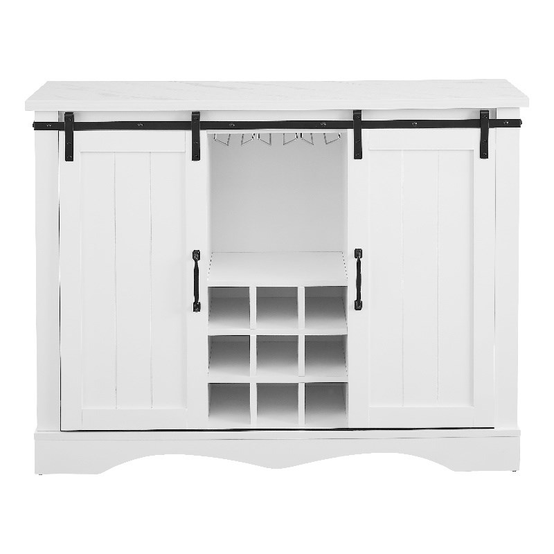 LIVILAND 47 in White Buffet Bar Barn Door w/ Marbling Pattern Countertop Homesquare