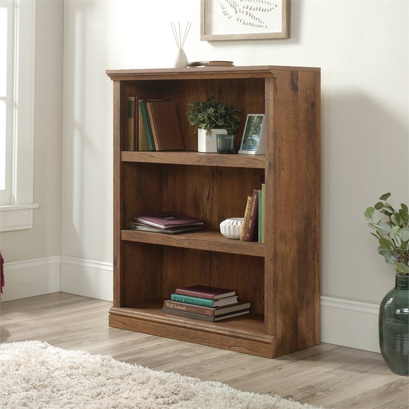 Sauder Misc Storage Contemporary 3 Shelf Wood Bookcase In Vintage Oak