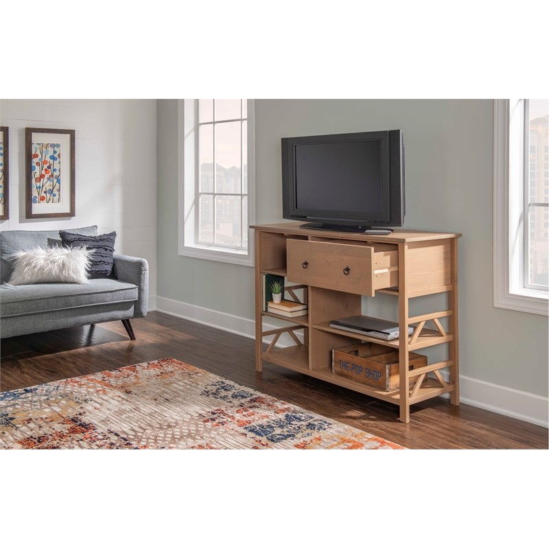 Linon Titian Tall Pine Wood Media Center in Driftwood Brown